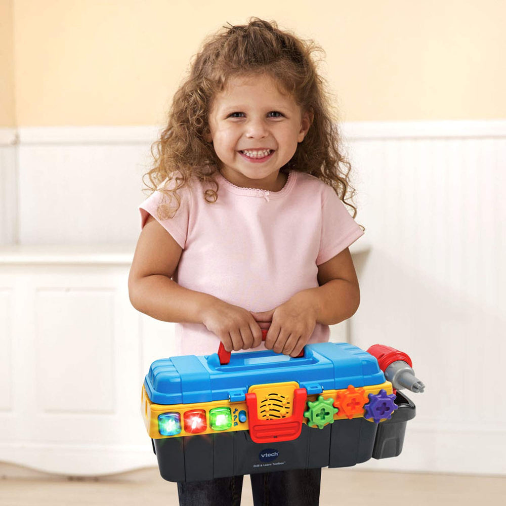 VTech Drill and Learn Toolbox screws to complete pretend repairs