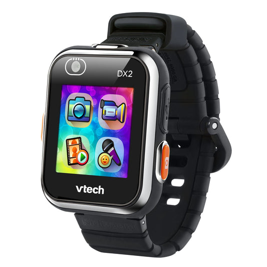 VTech KidiZoom DX2 black front view showing kid-friendly design and secure strap