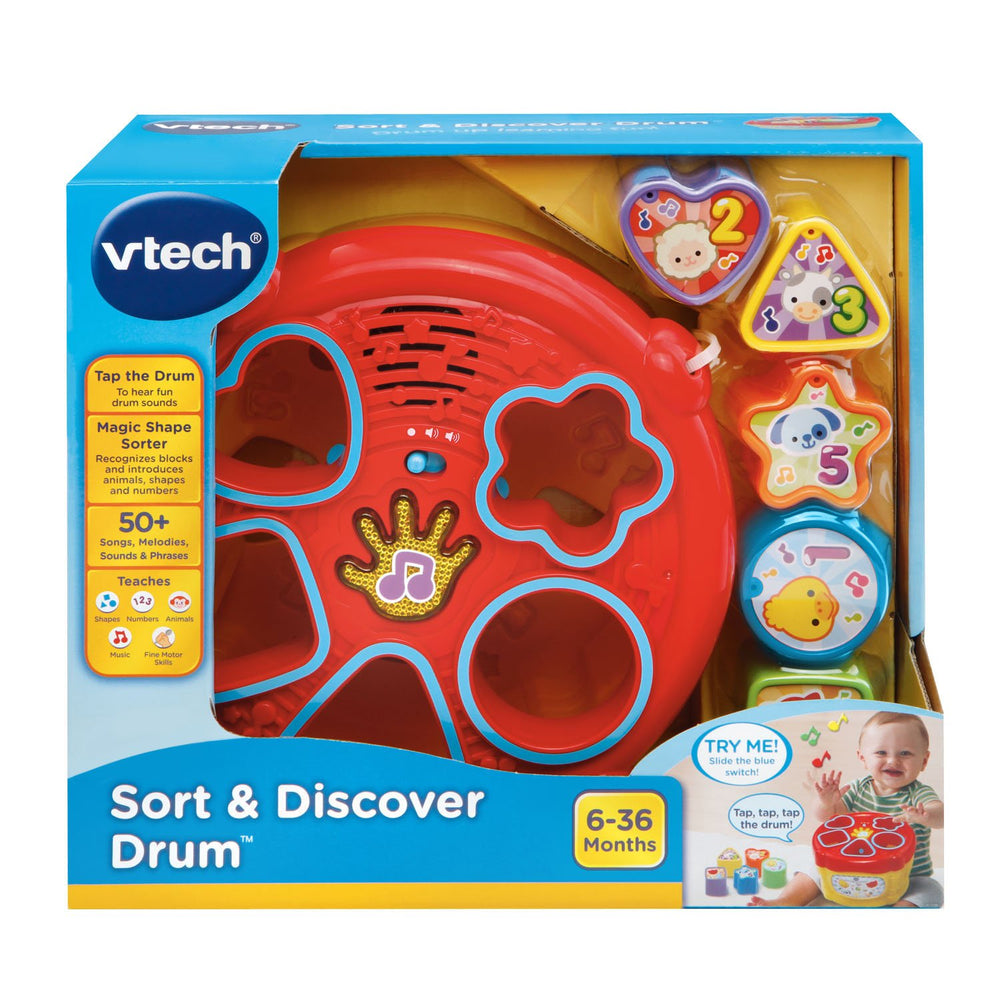 VTech Sort and Discover Drum yellow tapping drum for playful rhythms
