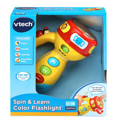 VTech Spin and Learn Color Flashlight battery compartment with included batteries.