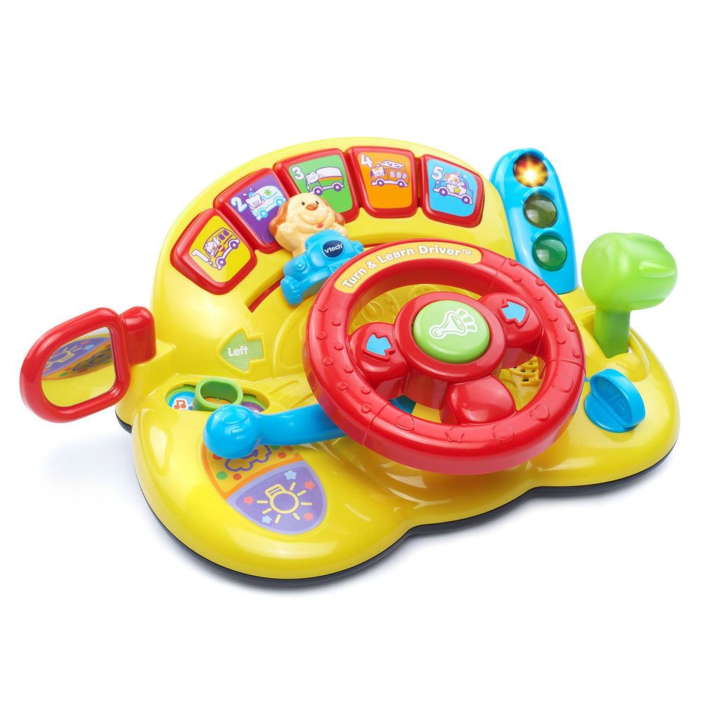 VTech Turn and Learn Driver yellow steering wheel with lights sparks cause-and-effect play