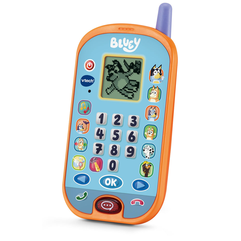 VTech Bluey learning mobile with characters promotes engaging pretend play and social interaction.