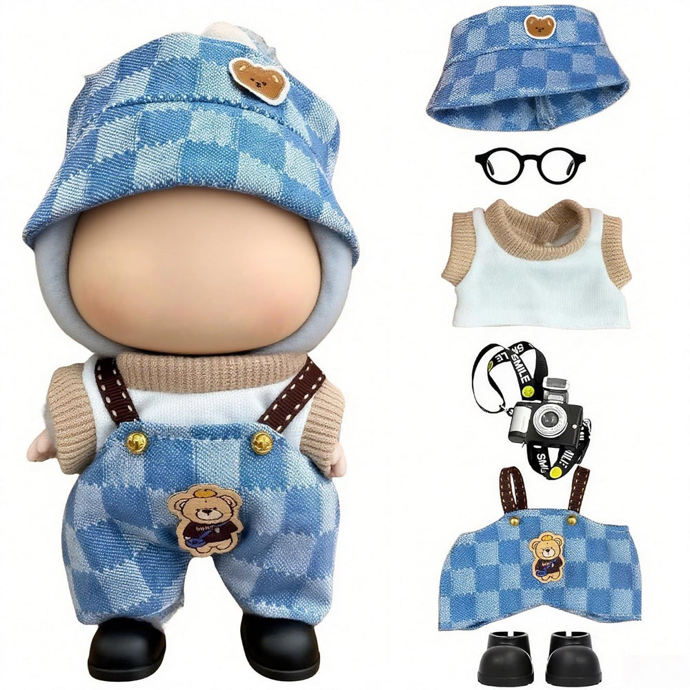VVQUI 17cm doll clothes in denim blue, 6-piece set for versatile dress-up and creative storytelling.