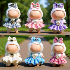 VVQUI 17cm plaid dress with hairpin set, ready-to-style for chic doll looks.