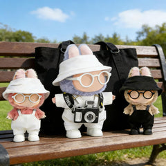 VVQUI 17cm doll shoes, glasses, and camera set for pretend photography.
