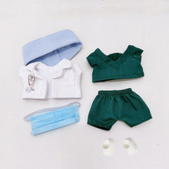 VVQUI doctor outfit for 17cm doll with green scrubs and cap, ready for pretend care