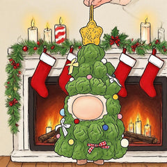 VVQUI Christmas-tree figure outfit for 17cm dolls in soft green fabric.