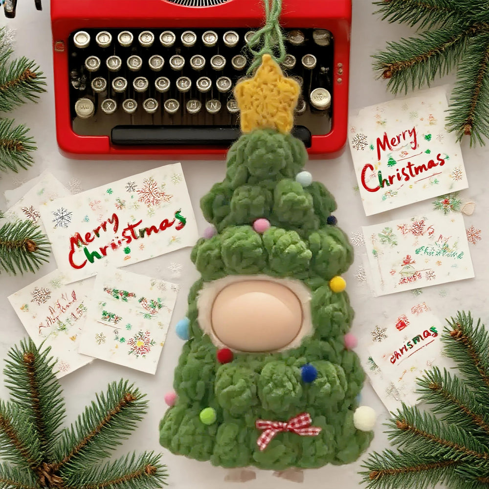 VVQUI green doll outfit with colorful pom-poms, ideal for holiday display.