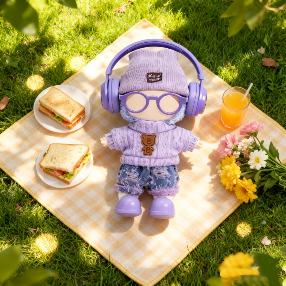 VVQUI purple sweaters doll outfit for 17cm dolls, easy mix-and-match for photos.