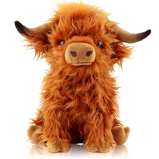 VYRNARA Highland Cow plush toy with soft fur for cozy snuggles.