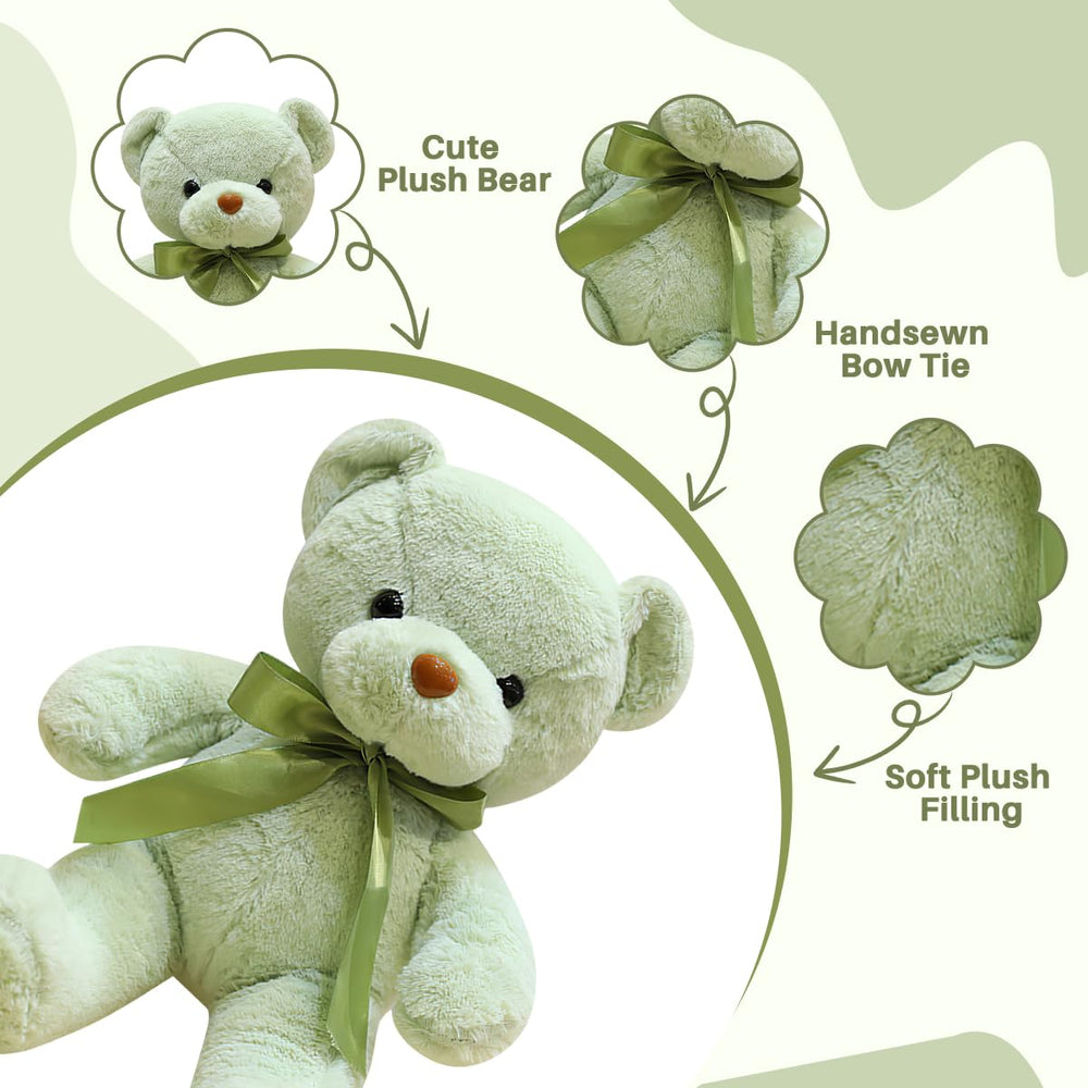 VYUSIT green teddy bear 13.5in embedded eyes detail for safe play.