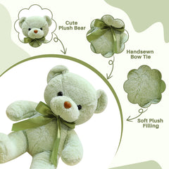 VYUSIT green teddy bear 13.5in embedded eyes detail for safe play.