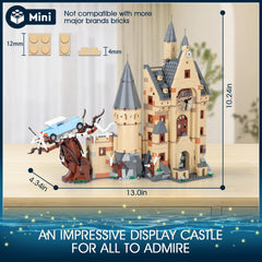 Vziimo Magic Clock Tower Building Set flying-toy-car close-up shows the scene's motion.