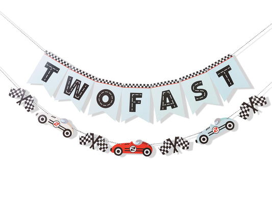 WAUAO Two Fast Banner race car banner assembly ready for party dΓ©cor