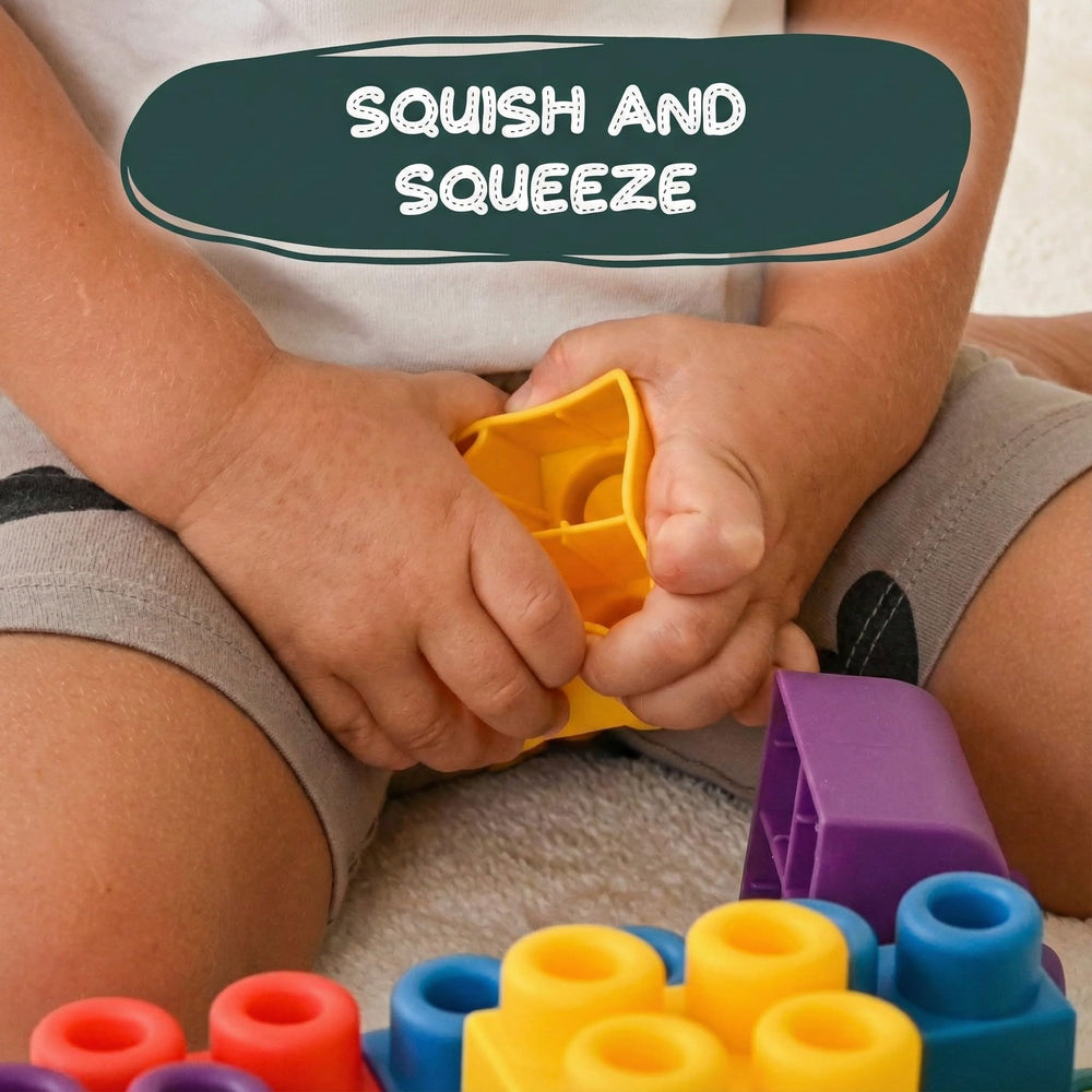 WaBee Baby large blocks promote fine motor skills through creative stacking.