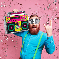 Vibrant 80s-themed prop that enhances photo ops and group activities.
