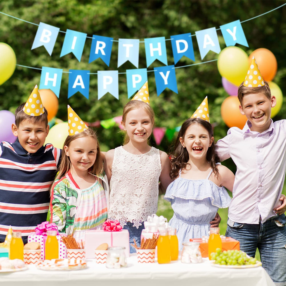 Waenerec Blue Birthday Garland pennants draping a wall adds bright ambiance