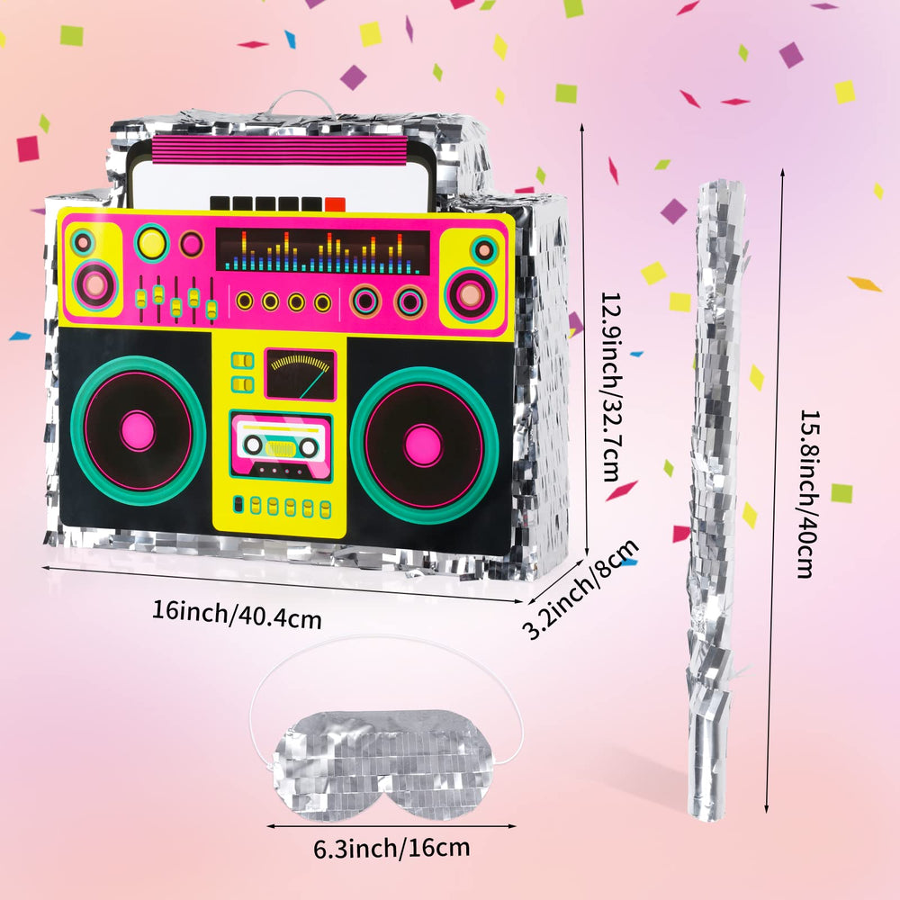 Close-up of sequin detail on Waenerec boombox pinata for eye-catching flair.