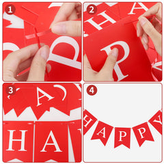 Waenerec Red Happy Birthday Banner features 13 flags on a long strand for easy setup.