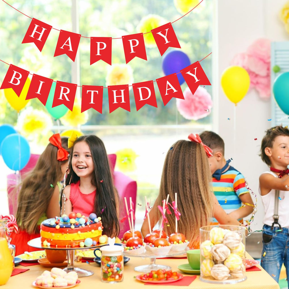 Waenerec Red Happy Birthday Banner photo backdrop enhances party memories.