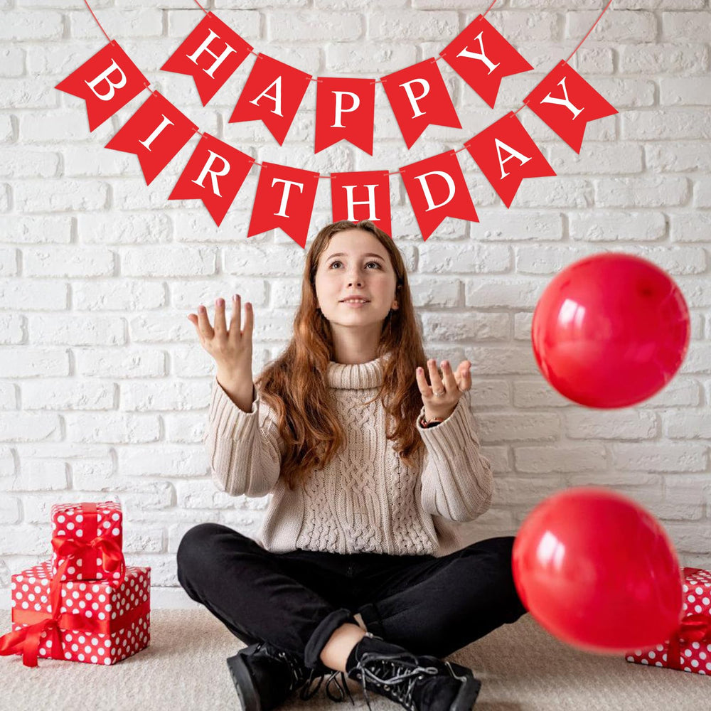 Waenerec Red Happy Birthday Banner wall display adds bold color to any celebration.