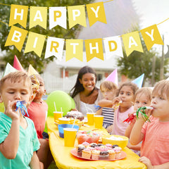 Waenerec yellow birthday banner outdoor garden setup for versatile celebrations.