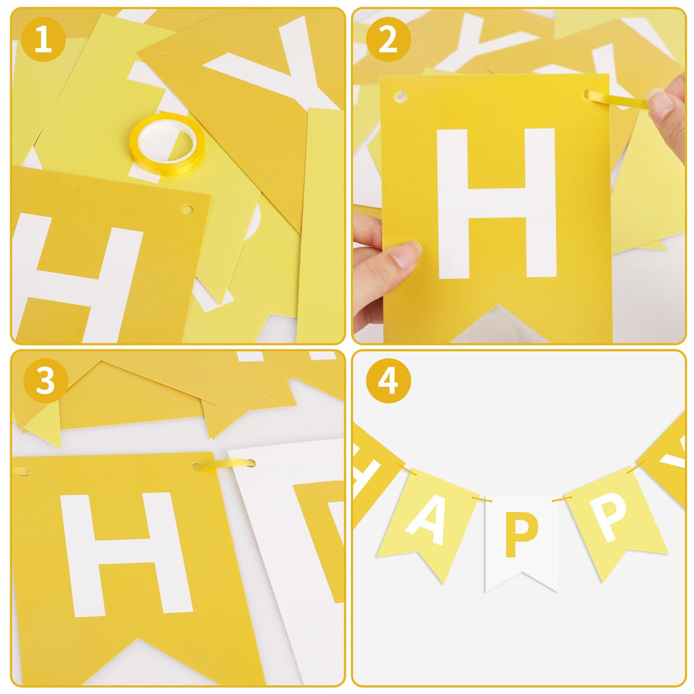 Waenerec yellow birthday banner table backdrop creates lively party background.