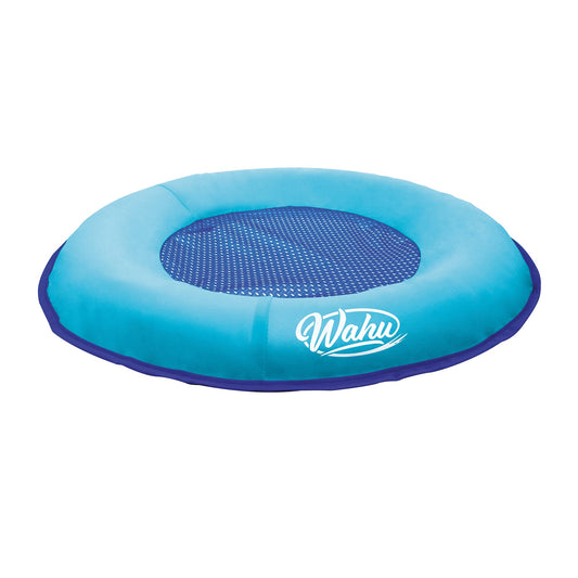 WAHU Hydro Pod float in water used as a comfortable seat for sunny pool days.