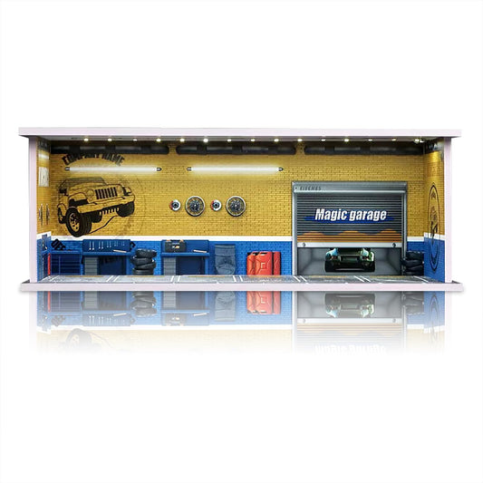 Waivvy 1/64 scale cars display garage with LED lighting that highlights your collection.