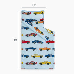Wake In Cloud nap mat rolled up with handle for easy transport and storage.