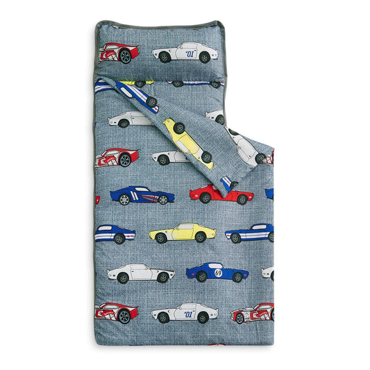 Wake In Cloud toddler nap mat with race cars design for cozy naps.