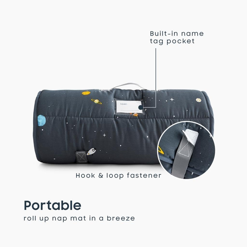 Wake In Cloud nap mat with removable pillow for versatile nap setups.