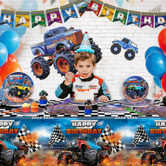 Wakeys Monster Truck tablecloth protects surfaces with waterproof, easy-clean material