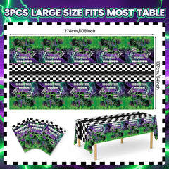 Wakeys purple green glitter monster-truck design adds vibrant party vibes.
