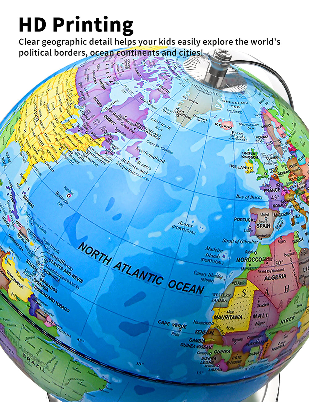 Waldauge HD printed map globe with clear geographic details