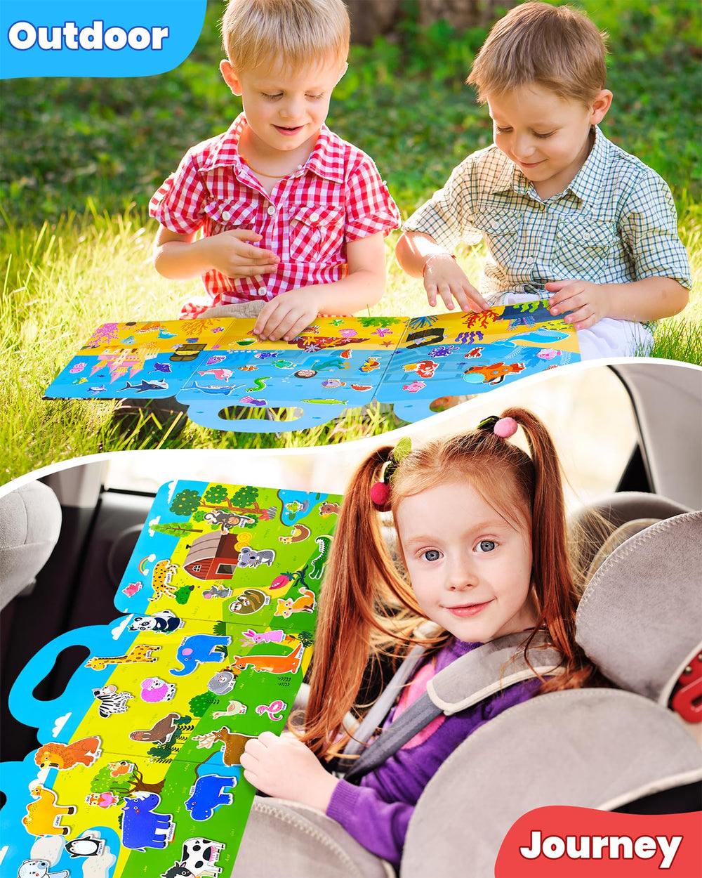 Walenced ocean animals sticker book usable on windows and bottles for mess-free fun.