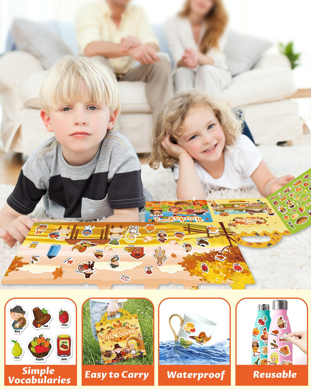Walenced sturdy handle storage keeps stickers ready and minimizes clutter during outings.