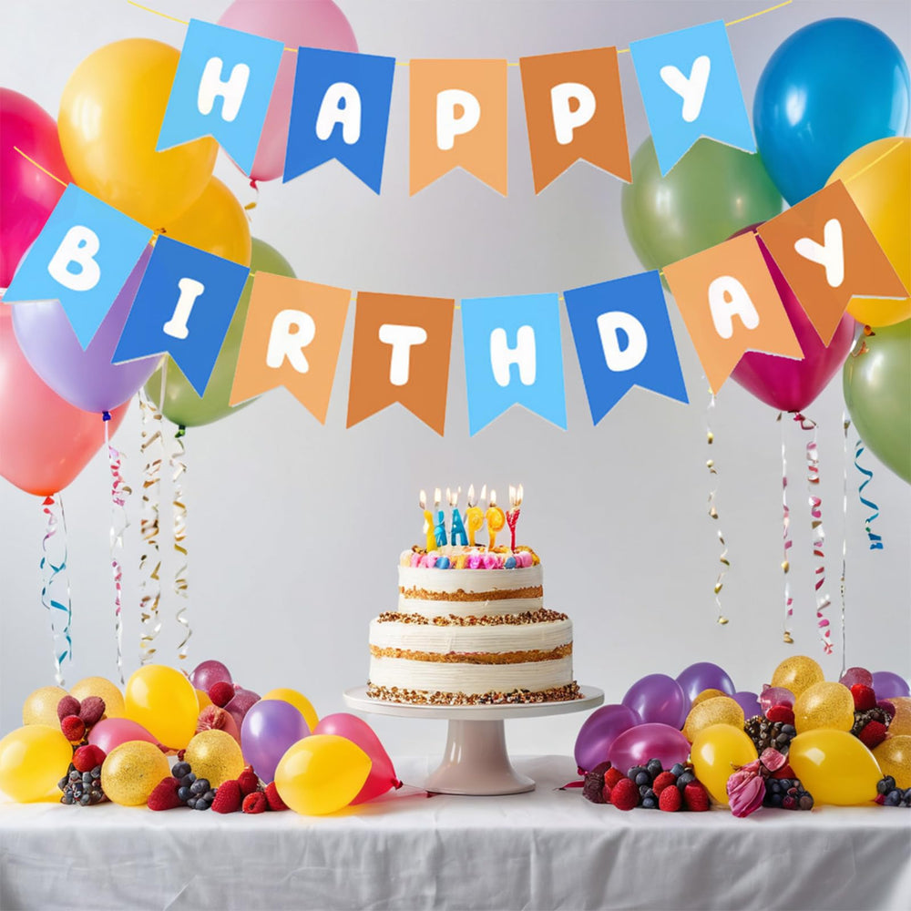 Waliah happy birthday banner close-up highlighting cheerful letters.