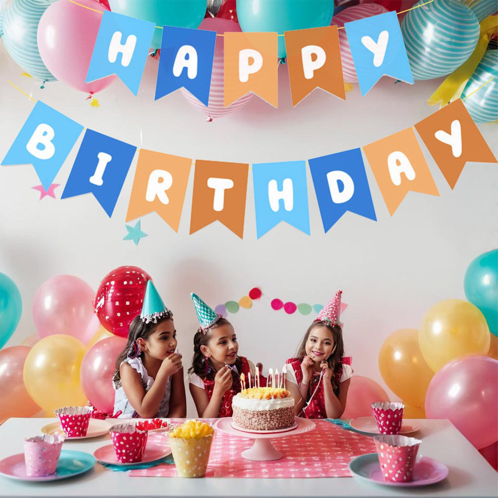 Waliah kids birthday banner hanging for blue theme.