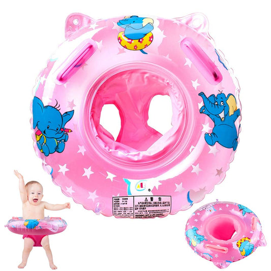 Walsai baby swimming ring with pink elephant design for water play