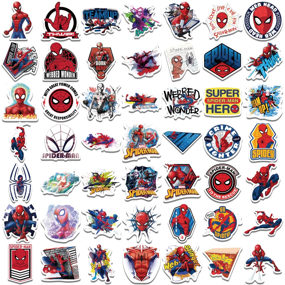 wanhuatong Spider-Man stickers: 50-piece set of non-toxic, reusable decals for kids' projects.