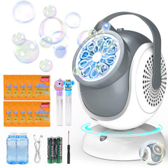 WANNA MAGIC Big Bubble Machine creates aerial bubbles for outdoor fun.