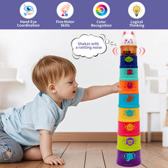 Wanonoo bright colors stacking cups boost visual recognition and sorting skills.