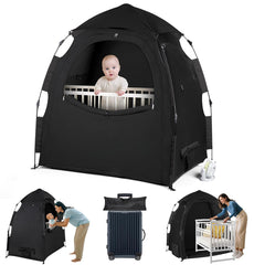 WANRU Pack N Play blackout cover front view blocks light for daytime naps