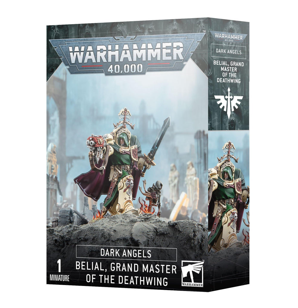 Warhammer Belial in Deathwing armor, imposing front-line commander miniature for tabletop battles.