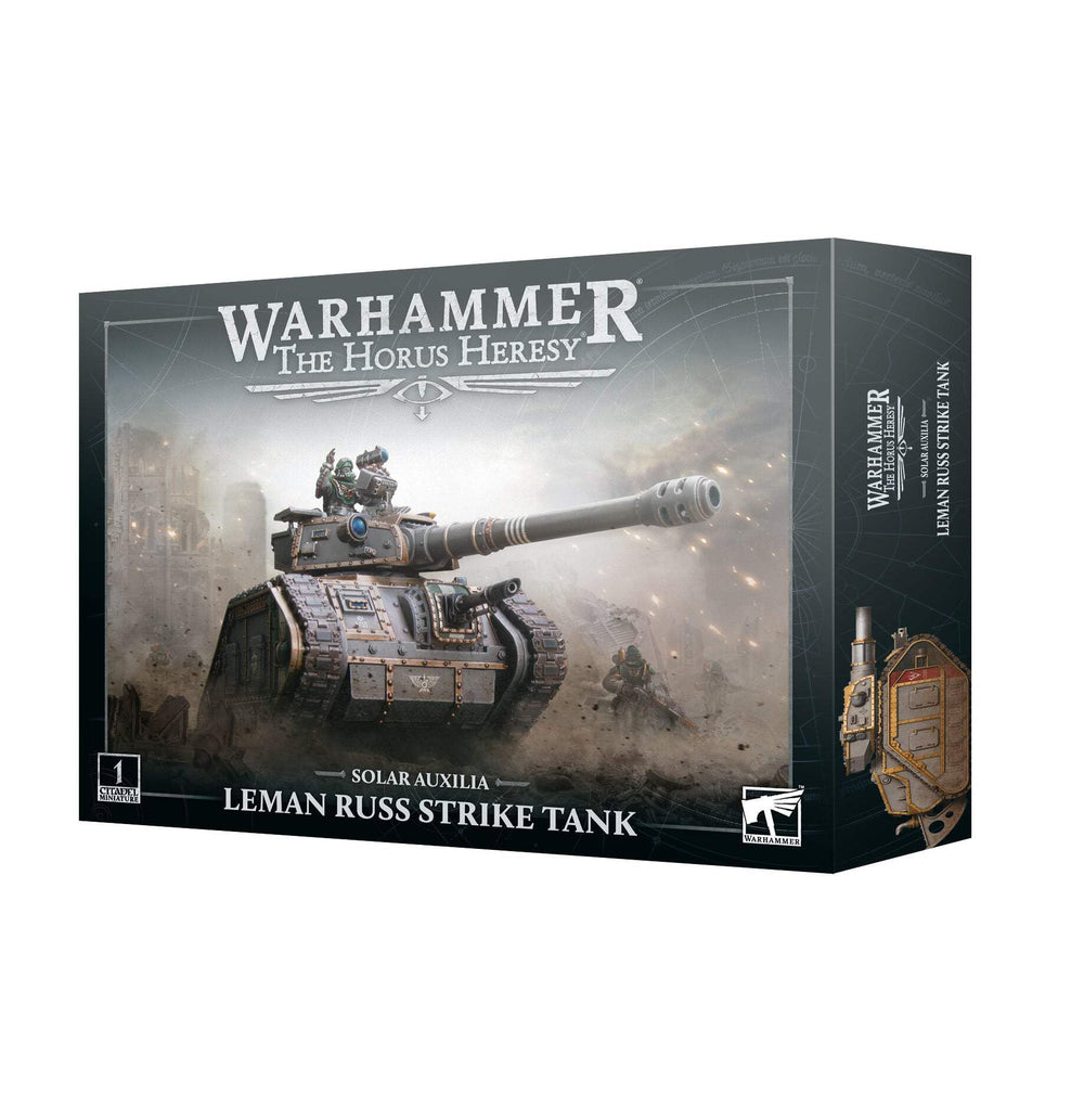 Warhammer Solar Auxilia Leman Russ Strike Tank with adaptable turret options for varied battles.