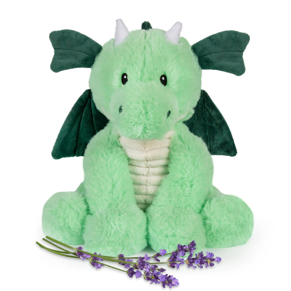 Warm Pals Daniel Dragon plush face close-up highlights soft cuddle-worthy fabric.
