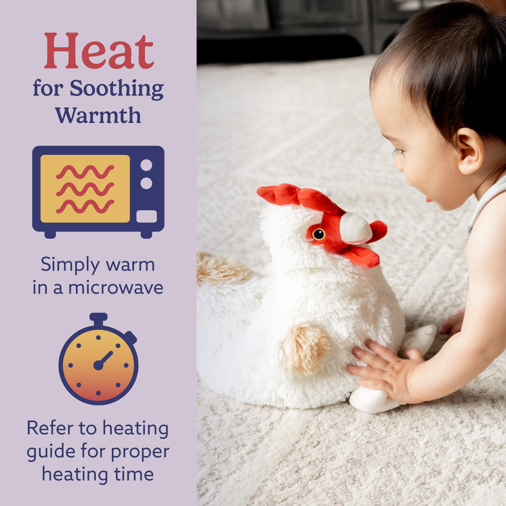 Warmies Chicken weighted plush adds gentle pressure for comforting snuggles.