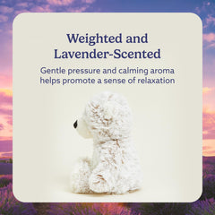 Warmies gray bear held by child for gentle comfort during moments together.