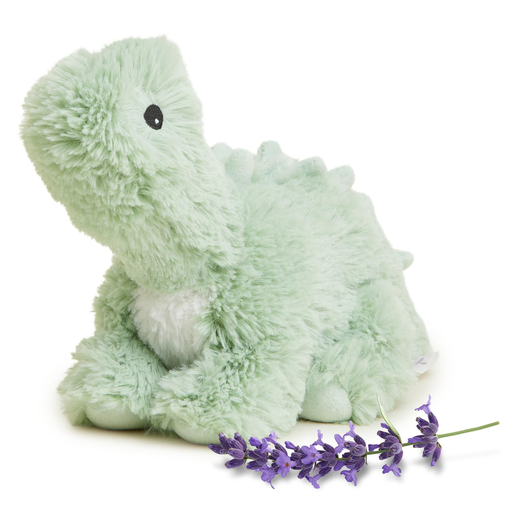 Warmies Green Long Neck Dinosaur front view shows a cuddly weighted plush ready for hugs